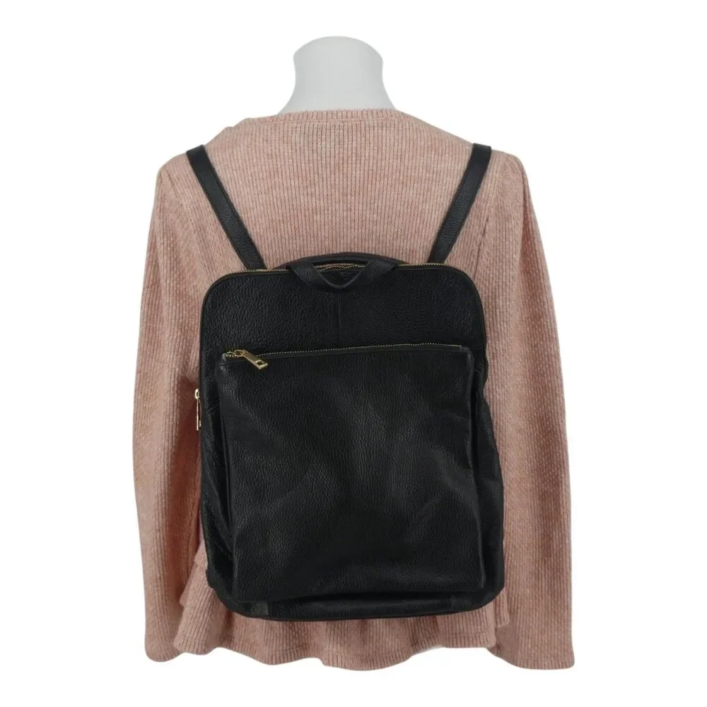 Borse In Pelle Black Pebbled Leather Convertible Purse Backpack Bag